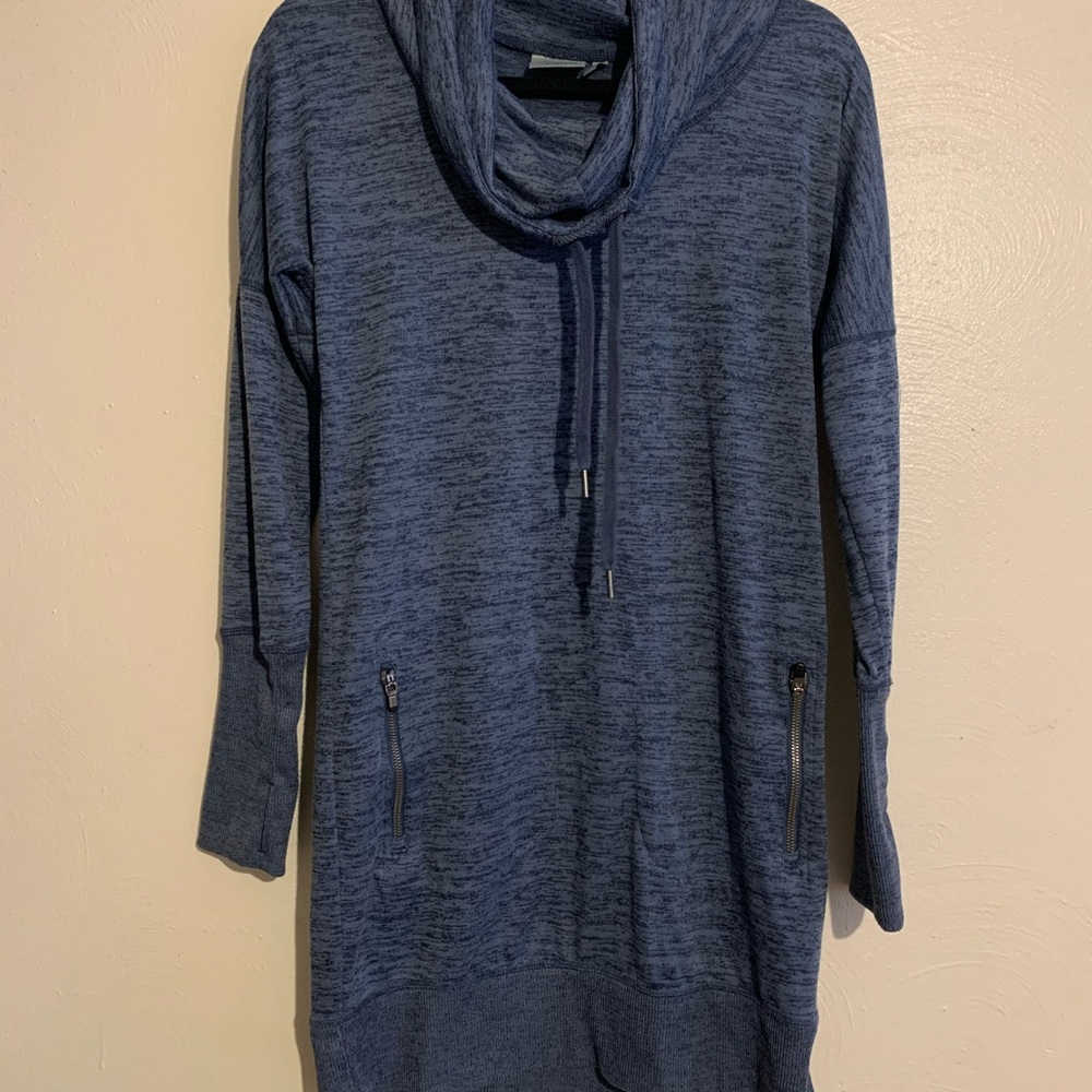 Athleta Heathered Blue Sweater Dress Cowl Neck